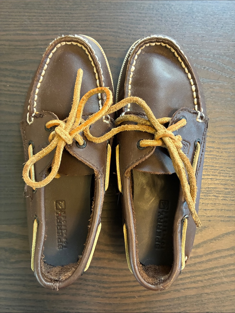 Sperry Dark Brown Leather Boat Shoes with Tan Laces - Picture 2 of 6